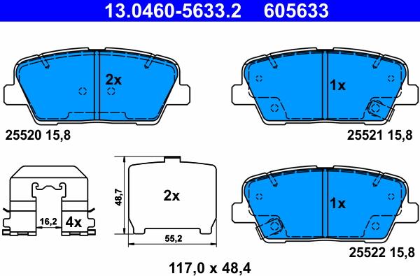 ATE 13.0460-5633.2 - Kit pastiglie freno, Freno a disco autozon.pro