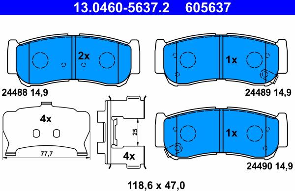 ATE 13.0460-5637.2 - Kit pastiglie freno, Freno a disco autozon.pro