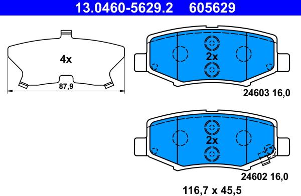 ATE 13.0460-5629.2 - Kit pastiglie freno, Freno a disco autozon.pro