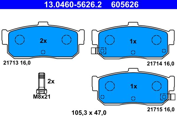 ATE 13.0460-5626.2 - Kit pastiglie freno, Freno a disco autozon.pro