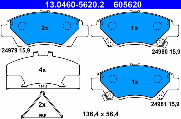 ATE 13.0460-5620.2 - Kit pastiglie freno, Freno a disco autozon.pro