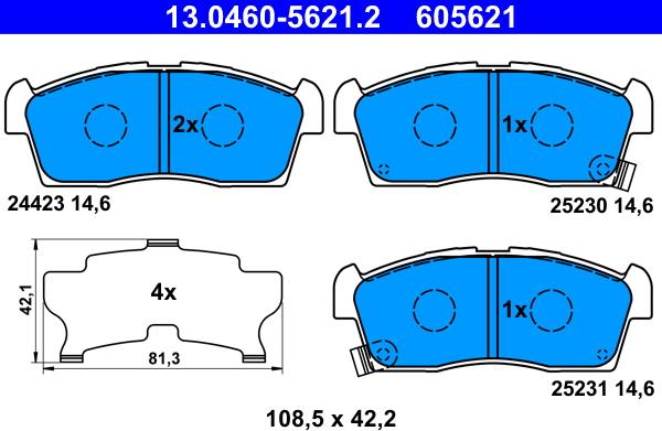 ATE 13.0460-5621.2 - Kit pastiglie freno, Freno a disco autozon.pro