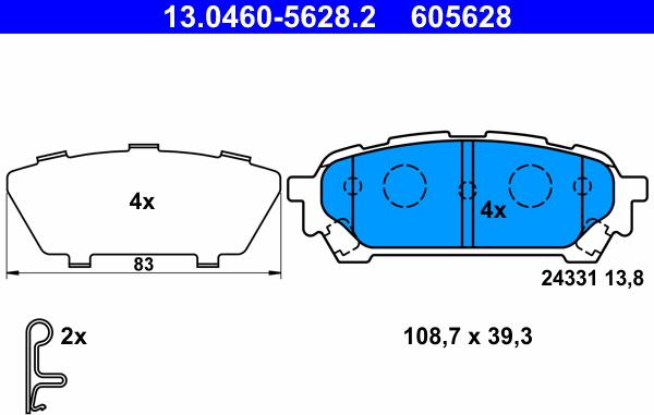 ATE 13.0460-5628.2 - Kit pastiglie freno, Freno a disco autozon.pro