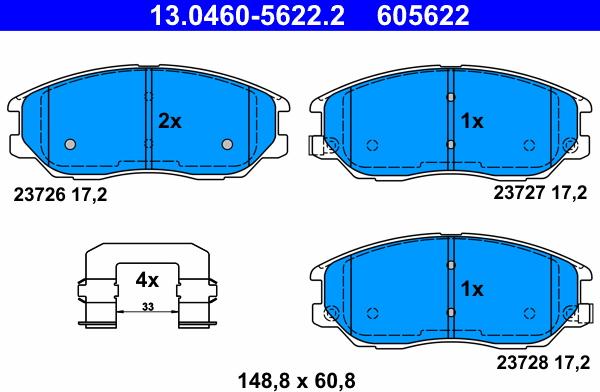 ATE 13.0460-5622.2 - Kit pastiglie freno, Freno a disco autozon.pro