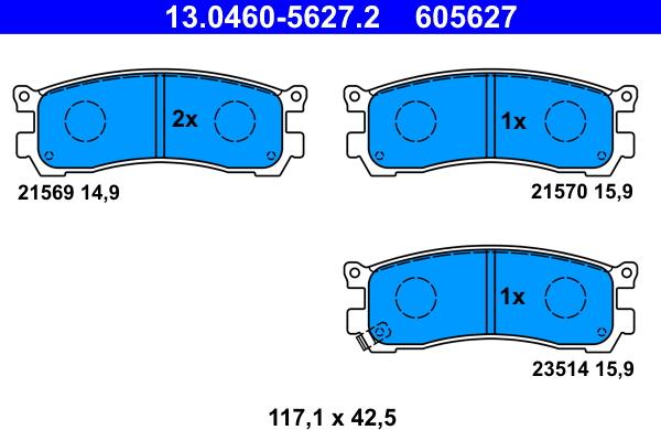 ATE 13.0460-5627.2 - Kit pastiglie freno, Freno a disco autozon.pro