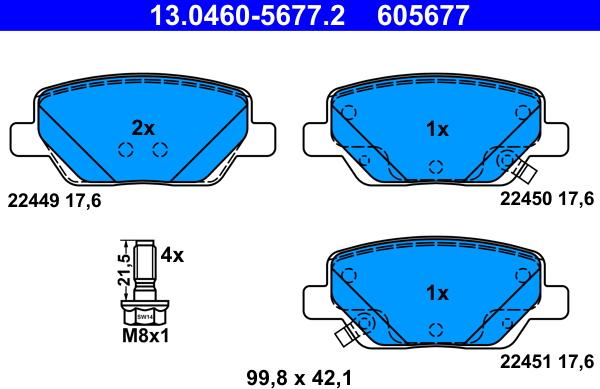 ATE 13.0460-5677.2 - Kit pastiglie freno, Freno a disco autozon.pro