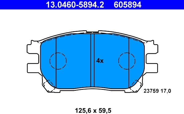 ATE 13.0460-5894.2 - Kit pastiglie freno, Freno a disco autozon.pro