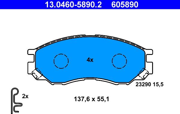 ATE 13.0460-5890.2 - Kit pastiglie freno, Freno a disco autozon.pro