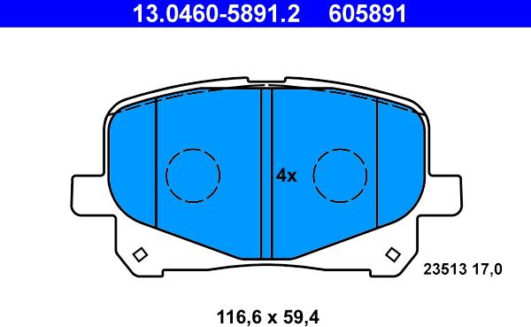 ATE 13.0460-5891.2 - Kit pastiglie freno, Freno a disco autozon.pro