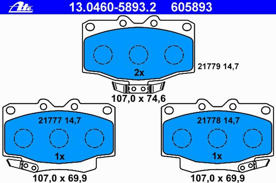 ATE 13.0460-5893.2 - Kit pastiglie freno, Freno a disco autozon.pro