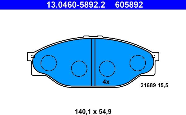 ATE 13.0460-5892.2 - Kit pastiglie freno, Freno a disco autozon.pro