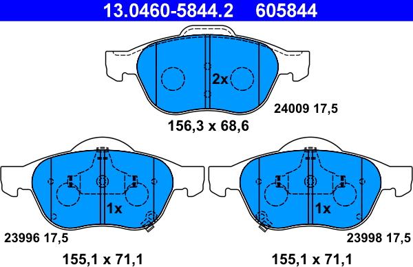 ATE 13.0460-5844.2 - Kit pastiglie freno, Freno a disco autozon.pro