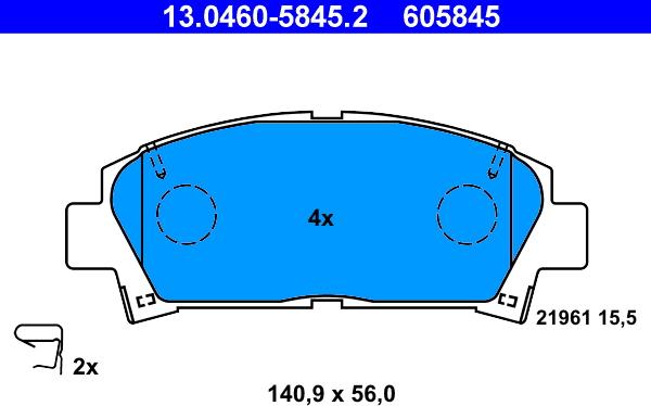 ATE 13.0460-5845.2 - Kit pastiglie freno, Freno a disco autozon.pro