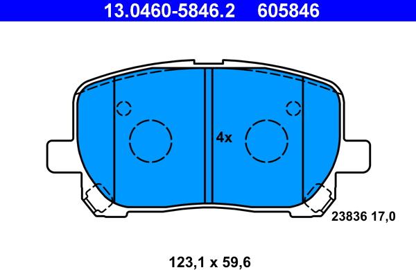 ATE 13.0460-5846.2 - Kit pastiglie freno, Freno a disco autozon.pro