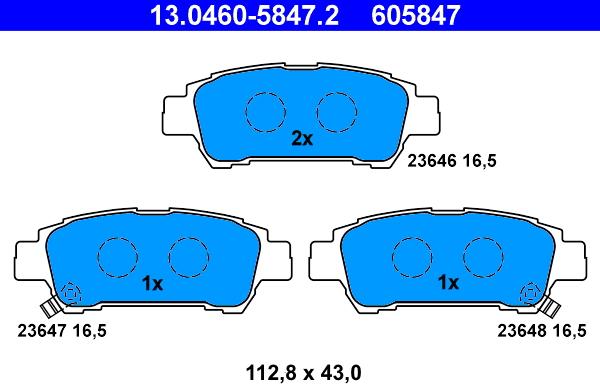 ATE 13.0460-5847.2 - Kit pastiglie freno, Freno a disco autozon.pro