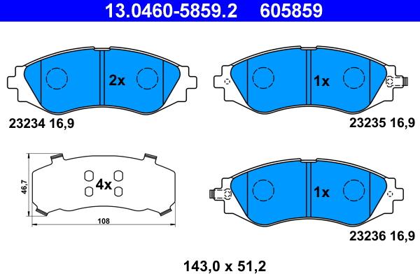 ATE 13.0460-5859.2 - Kit pastiglie freno, Freno a disco autozon.pro