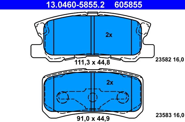 ATE 13.0460-5855.2 - Kit pastiglie freno, Freno a disco autozon.pro