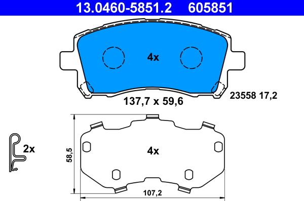 ATE 13.0460-5851.2 - Kit pastiglie freno, Freno a disco autozon.pro