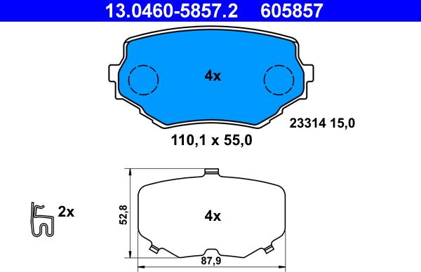 ATE 13.0460-5857.2 - Kit pastiglie freno, Freno a disco autozon.pro