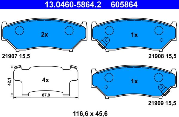 ATE 13.0460-5864.2 - Kit pastiglie freno, Freno a disco autozon.pro