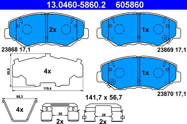 ATE 13.0460-5860.2 - Kit pastiglie freno, Freno a disco autozon.pro