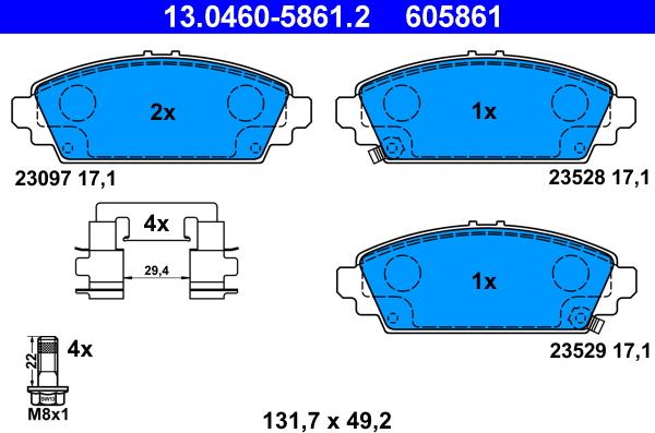 ATE 13.0460-5861.2 - Kit pastiglie freno, Freno a disco autozon.pro