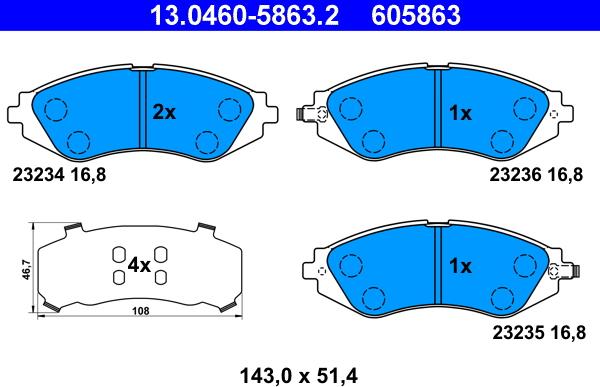 ATE 13.0460-5863.2 - Kit pastiglie freno, Freno a disco autozon.pro