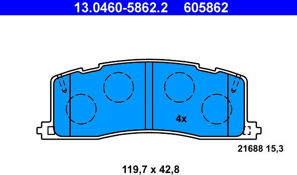 ATE 13.0460-5862.2 - Kit pastiglie freno, Freno a disco autozon.pro