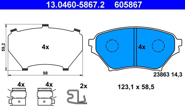 ATE 13.0460-5867.2 - Kit pastiglie freno, Freno a disco autozon.pro