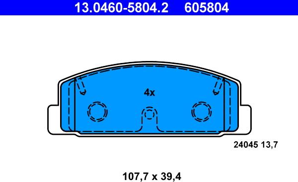 ATE 13.0460-5804.2 - Kit pastiglie freno, Freno a disco autozon.pro