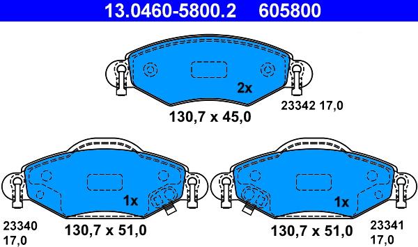 ATE 13.0460-5800.2 - Kit pastiglie freno, Freno a disco autozon.pro