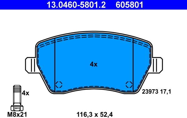 ATE 13.0460-5801.2 - Kit pastiglie freno, Freno a disco autozon.pro