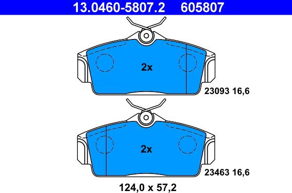 ATE 13.0460-5807.2 - Kit pastiglie freno, Freno a disco autozon.pro