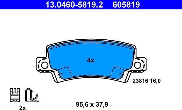 ATE 13.0460-5819.2 - Kit pastiglie freno, Freno a disco autozon.pro