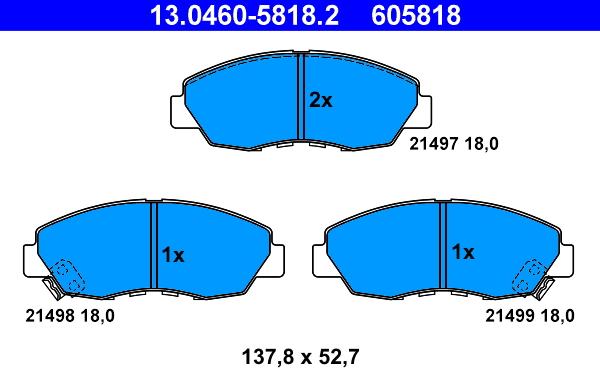 ATE 13.0460-5818.2 - Kit pastiglie freno, Freno a disco autozon.pro