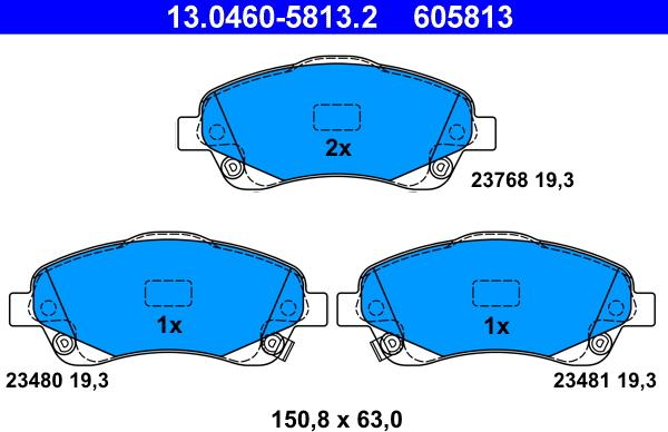 ATE 13.0460-5813.2 - Kit pastiglie freno, Freno a disco autozon.pro