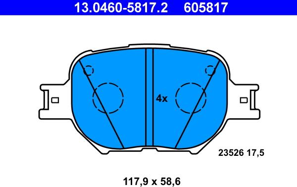 ATE 13.0460-5817.2 - Kit pastiglie freno, Freno a disco autozon.pro