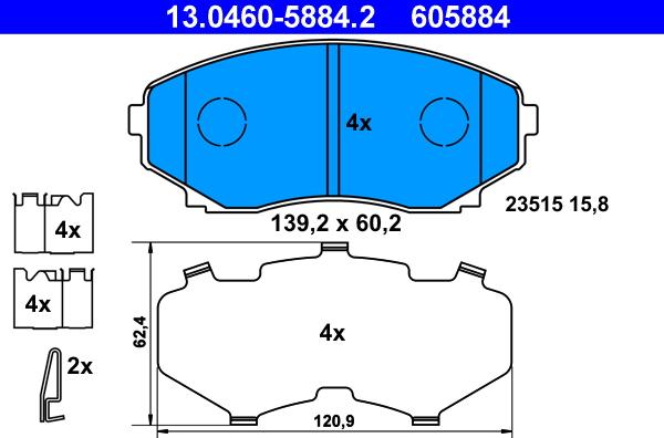 ATE 13.0460-5884.2 - Kit pastiglie freno, Freno a disco autozon.pro