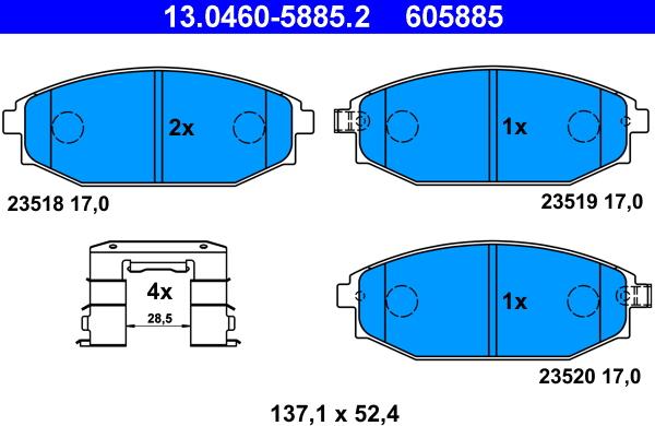 ATE 13.0460-5885.2 - Kit pastiglie freno, Freno a disco autozon.pro