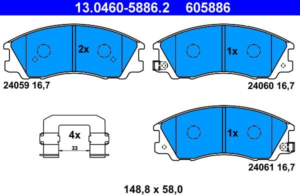 ATE 13.0460-5886.2 - Kit pastiglie freno, Freno a disco autozon.pro