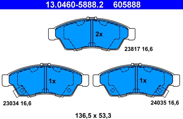 ATE 13.0460-5888.2 - Kit pastiglie freno, Freno a disco autozon.pro