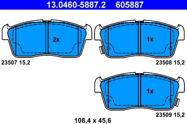 ATE 13.0460-5887.2 - Kit pastiglie freno, Freno a disco autozon.pro