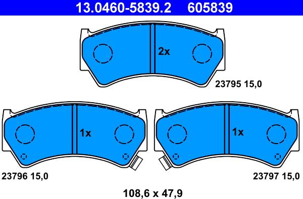 ATE 13.0460-5839.2 - Kit pastiglie freno, Freno a disco autozon.pro