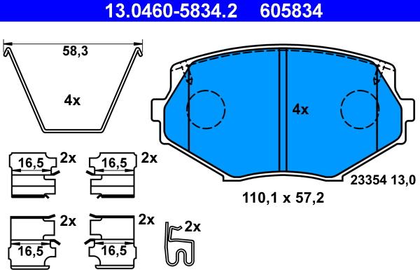 ATE 13.0460-5834.2 - Kit pastiglie freno, Freno a disco autozon.pro