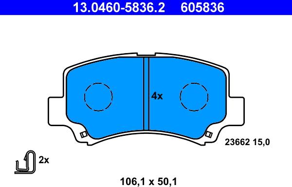 ATE 13.0460-5836.2 - Kit pastiglie freno, Freno a disco autozon.pro