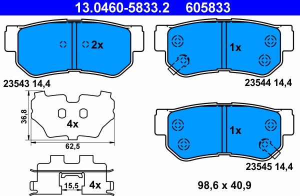 ATE 13.0460-5833.2 - Kit pastiglie freno, Freno a disco autozon.pro