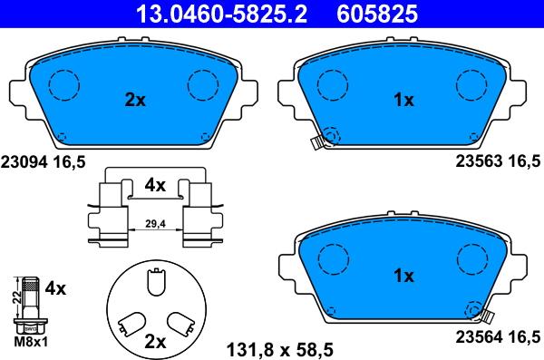 ATE 13.0460-5825.2 - Kit pastiglie freno, Freno a disco autozon.pro