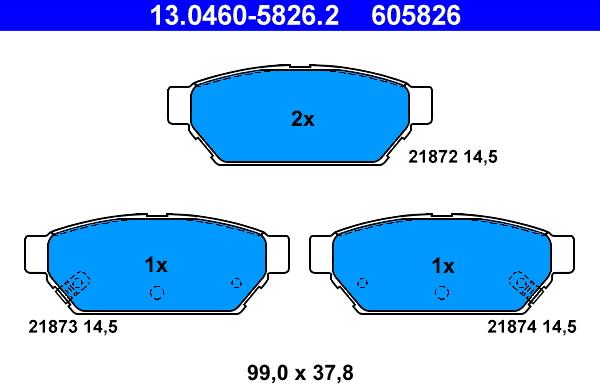 ATE 13.0460-5826.2 - Kit pastiglie freno, Freno a disco autozon.pro