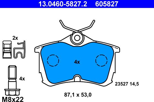 ATE 13.0460-5827.2 - Kit pastiglie freno, Freno a disco autozon.pro