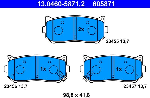 ATE 13.0460-5871.2 - Kit pastiglie freno, Freno a disco autozon.pro